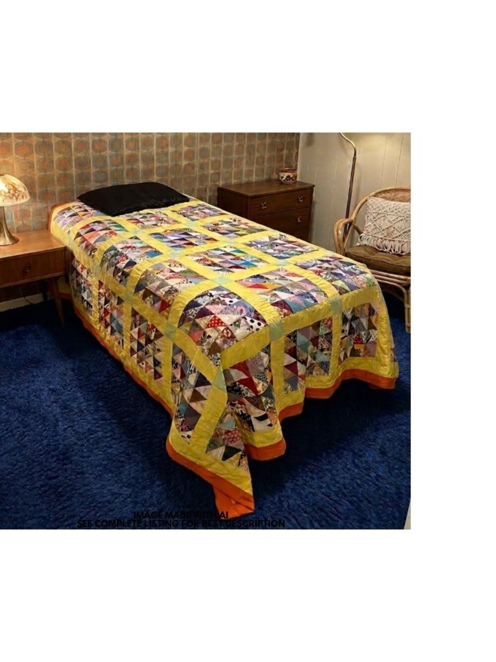 Vintage Flying Geese Scrappy Block Triangle Patchwork Quilt 80 x 90 Maximalist